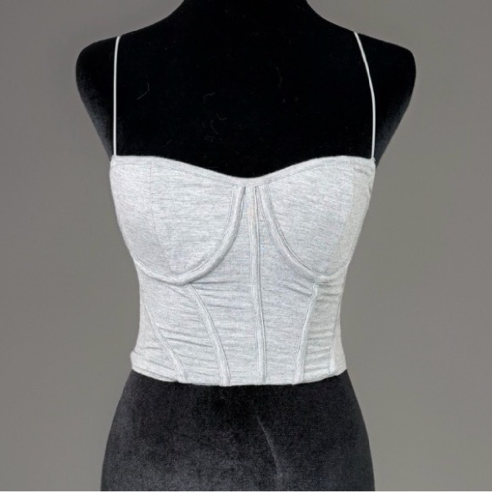 SER.O.YA Viv Gray Corset Bustier Crop Top Small Spaghetti Strap NWT